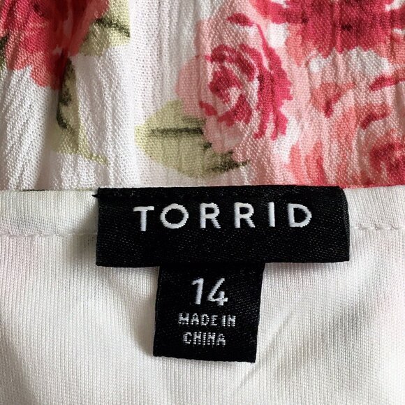 Torrid Off Shoulder Mini Floral Skater Dress Size 14 White Pink‎ - Picture 6 of 10
